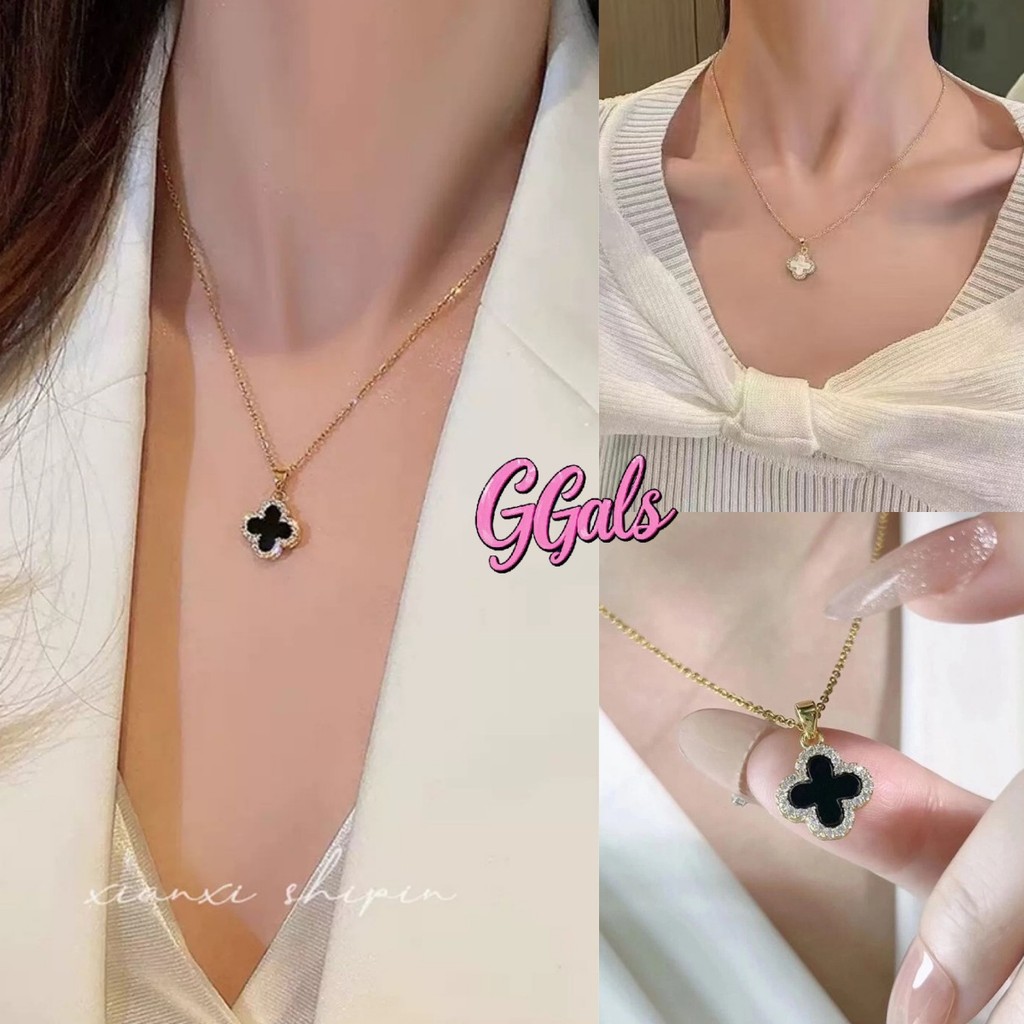 💥GGals💥สร้อยคอ ใหม่ สีดำขาวทอง ลายดอกไม้แต่งเพชร สร้อยแฟชั่น หรูหรา สไตล์เกาหลี  ส่งไวจากไทย