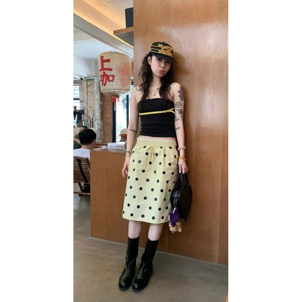 [ลดราคา 50%] กระโปรง dopamine polka dot สไตล์ฤดูร้อน มีสายคล้องเอวยืดหยุ่น