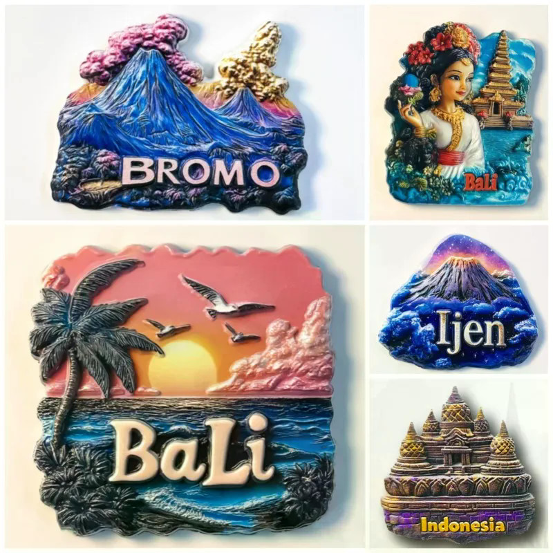สาธารณรัฐจีนแม่เหล็กติดตู้เย็น Bali Travel ของที่ระลึก Borobudur Bromo Ijen สติ๊กเกอร์ติดตู้เย็นของขวัญวันเกิด