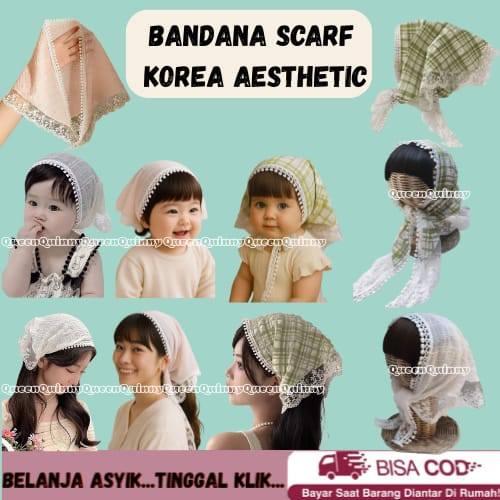 QQC KOREAN AESTHETIC CASUAL SCARF BANDANA / RAW LACE SCARF BANDANA / KOREAN FASHION HEADBAND