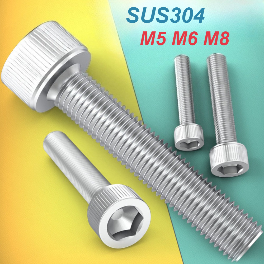 [XM] สกรูหัวจมหกเหลี่ยมสแตนเลส 304, M5/M6/M8*L5-200mm, DIN 912, สกรูหัวจม SUS304, เกลียวหยาบเมตริก