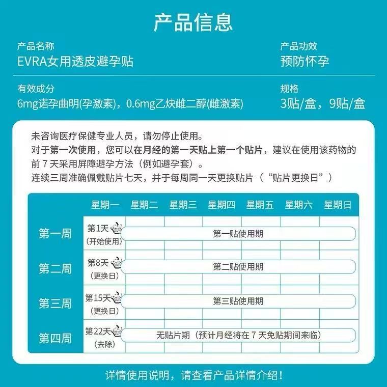 แผ่นป้องกันการตั้งครรภ์ EVRA จากเยอรมัน สำหรับ 여성 ขนาดโปร่งใส ส่งภายใน 5 วัน