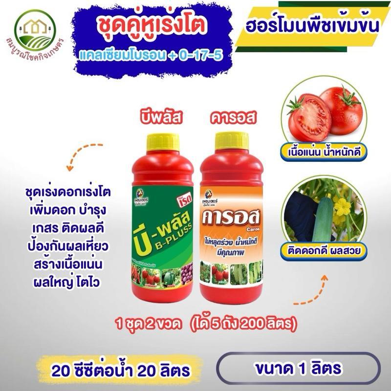 ชุดคู่หู เร่งดอก เร่งผลโต บีพลัส+คารอส 1 ลิตร (1 ชุด 2 ขวด) ฉีดได้ทุกพืช มะเขือเทศ แตงกวา ถั่วฝักยาว