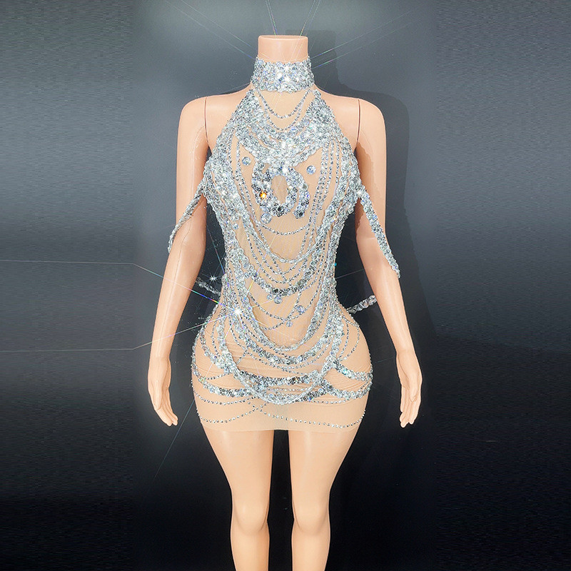 2024 Novance New Years Sexy Hollow Out Shiny Crystals Dress2025.12.26