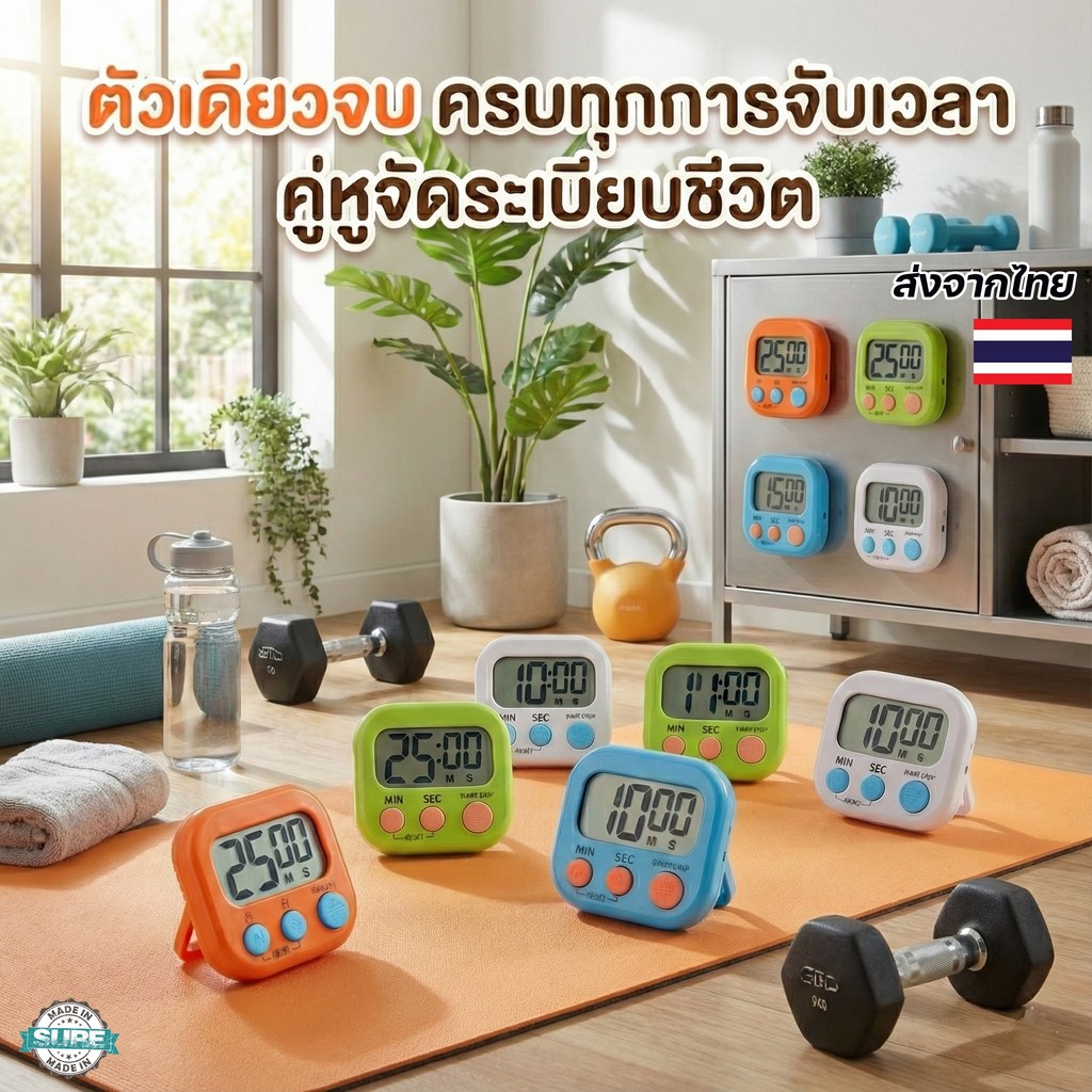 นาฬิกาจับเวลาในครัว ตัวจับเวลาอิเล็กทรอนิกส์ ตั้งเวลาง่าย มีเสียงเตือน ใช้งานได้หลากหลาย