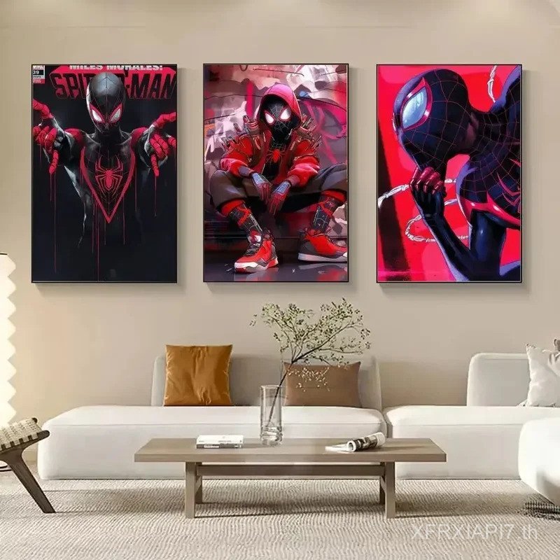 Spider-Man ภาพยนตร์ Miles Morales Spider-Man โปสเตอร์ผ้าใบพิมพ์ห้องนั่งเล่นห้องนอน Entryway Bar Cafe