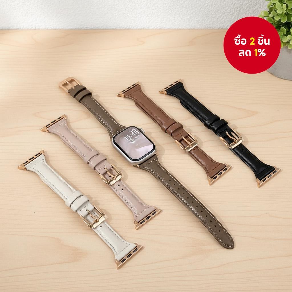 สายนาฬิกาหนังบางสําหรับ Apple Watch - สายปรับได้ ใส่ได้กับ Series 4-9/SE/Ultra ขนาด 38-49mm
