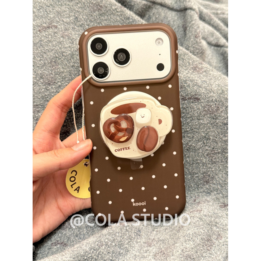 แม่เหล็กสองชั้นฝ้าสีน้ําตาลลายจุดถ้วยกาแฟออกแบบเคสโทรศัพท์เข้ากันได้กับiPhone 14 Pro 15 16 Pro 17 Pro Maxกันกระแทกฝาครอบป้องกัน - รูปที่ 2