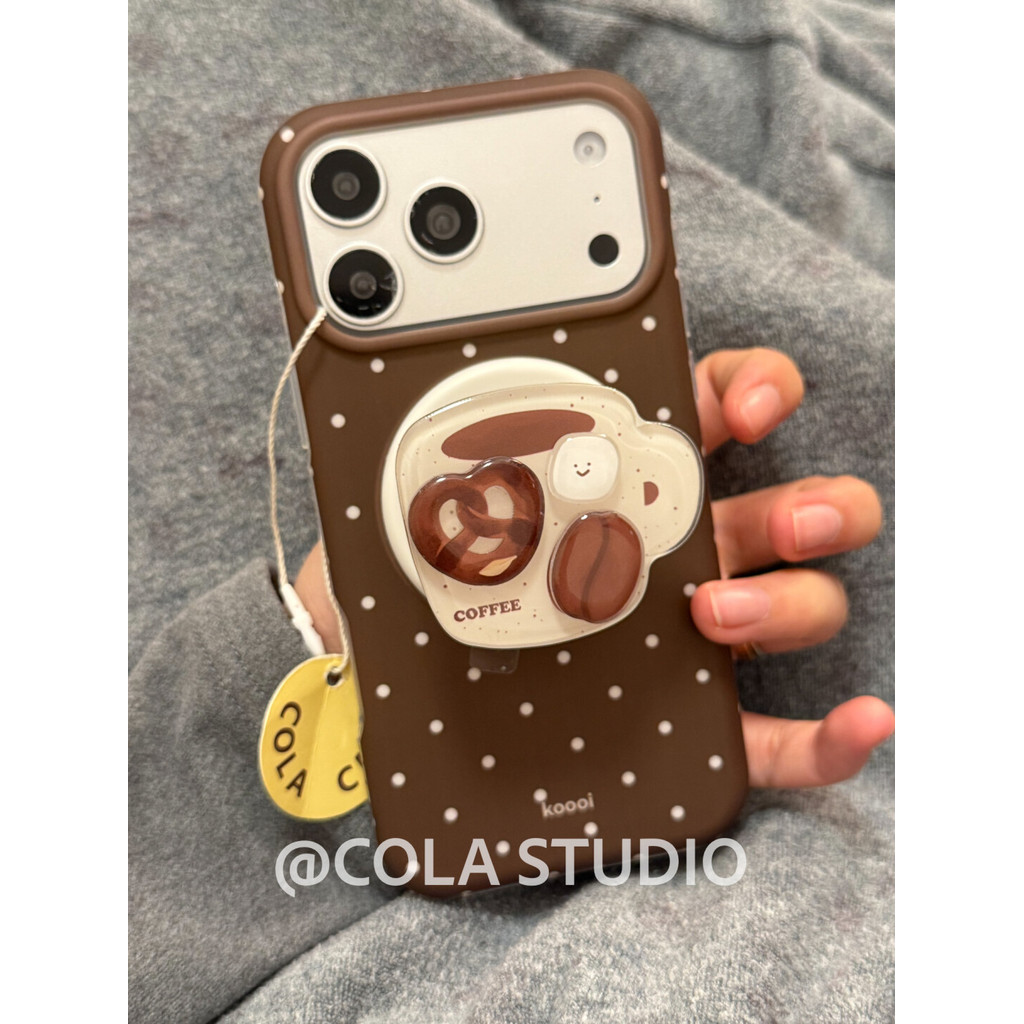 แม่เหล็กสองชั้นฝ้าสีน้ําตาลลายจุดถ้วยกาแฟออกแบบเคสโทรศัพท์เข้ากันได้กับiPhone 14 Pro 15 16 Pro 17 Pro Maxกันกระแทกฝาครอบป้องกัน - รูปที่ 3