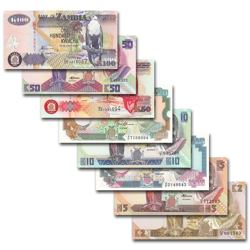 Africa-Zambia 8 แผ่น (2-100 Kwacha) ชุดเหรียญธนบัตรต่างประเทศ ปีสุ่ม ธนบัตร UNC ใหม่251229