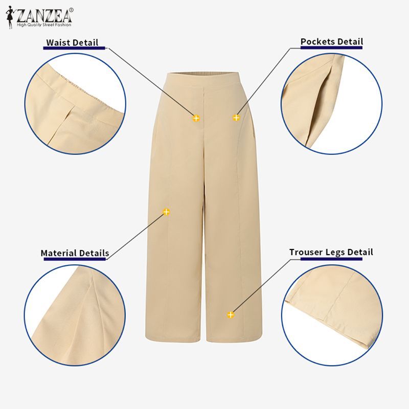 ZANZEA กางเกงฮาเร็มสำหรับผู้หญิง อัปเดตสไตล์เกาหลี เอวสูง มีกระเป๋า ใส่ทำงานหรือลำลองได้สบาย ราคา ถูกที่สุด ดีลบีเคเค แกลเลอรีภาพที่ 7