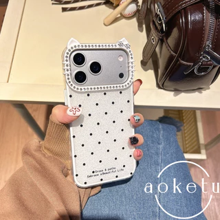 Minimalist Wave Sparkling Powder Luxury Cat Ear Water Diamond 2-in-1 Case 17 เหมาะสําหรับ iPhone 17 Pro Max Apple 17 Pro ถุงลมนิรภัย Anti Drop เคสโทรศัพท์ฝาครอบป้องกัน