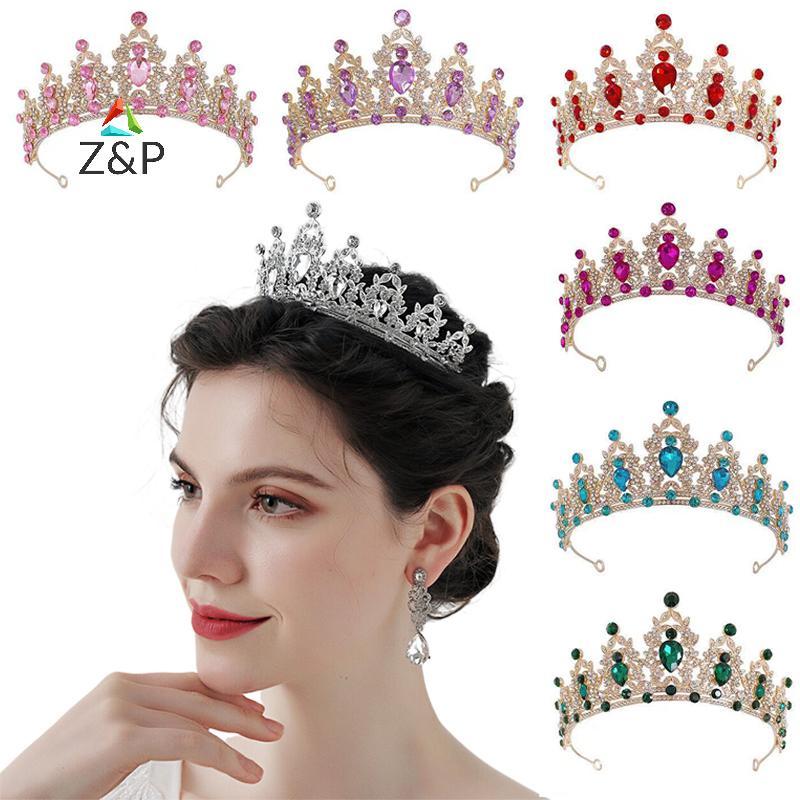 Z & P หรูหราคริสตัลเจ้าหญิงมงกุฎอุปกรณ์ผม Tiara สําหรับผู้หญิง Rhinestone งานแต่งงานเจ้าสาวมงกุฎเครื่องประดับใหม่ COD