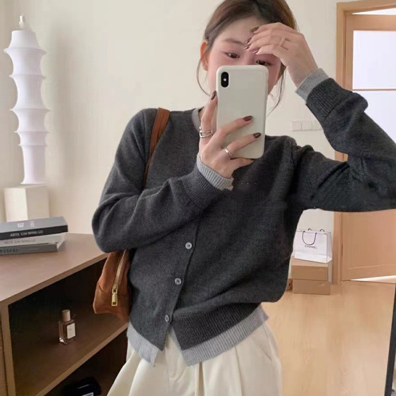 สเวตเตอร์ sweater set sculptor sweater คาร์ดิแกนถักสีเทาคลุมไหล่ ดีไซน์ใหม่ สไตล์อบอุ่นสำหรับฤดูใบไม
