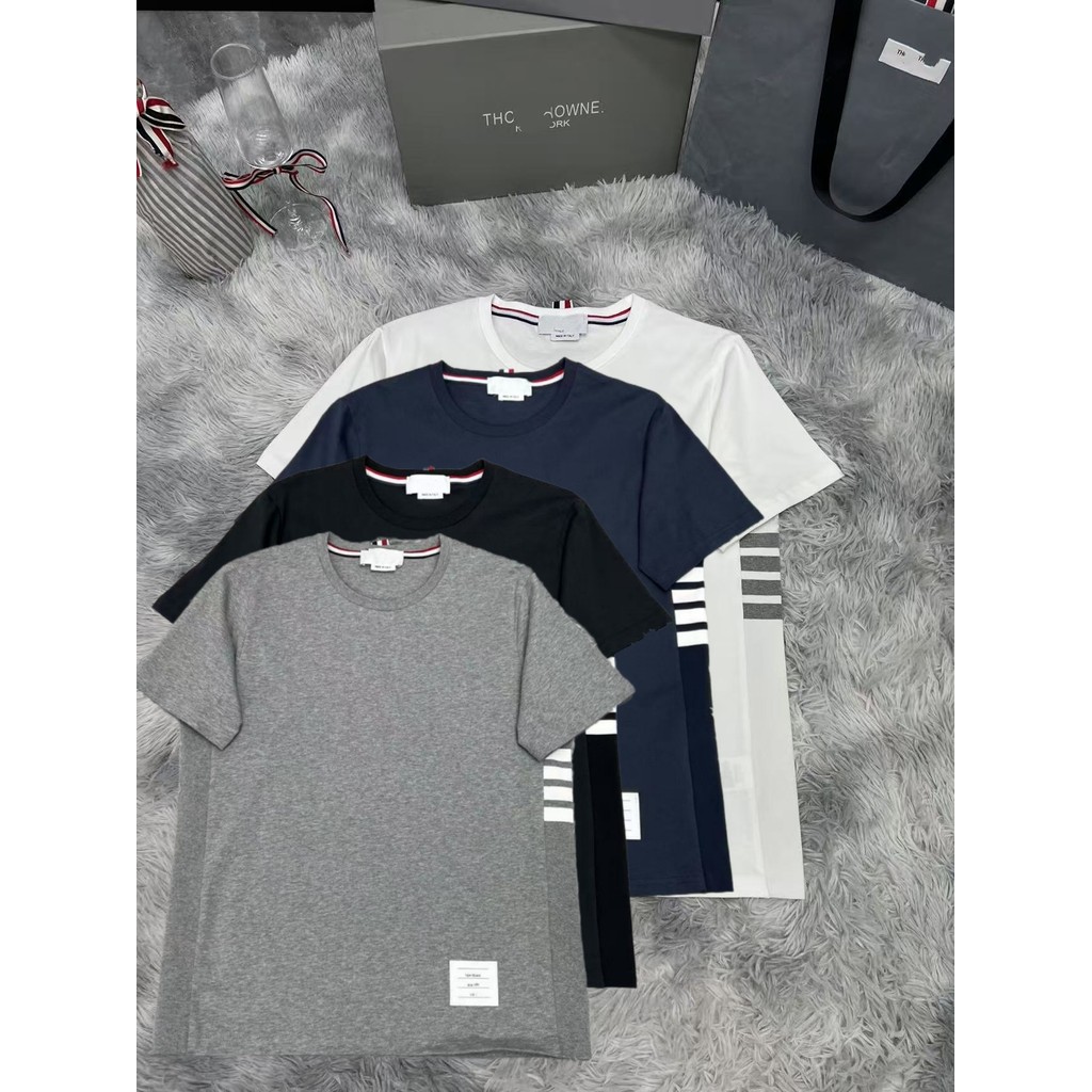 K FOP TB แขนสั้นธรรมดาสานเอวสี่บาร์ Unisex Casual All-Match ธรรมดาสานผ้าฝ้ายแท้รอบคอแขนสั้นเสื้อยืด