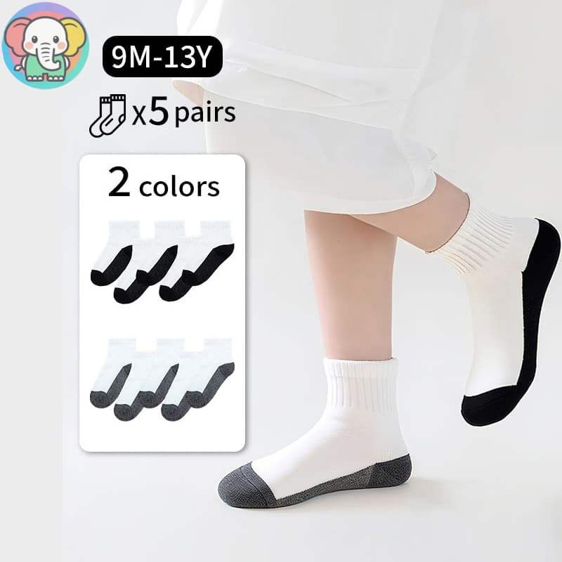 [จัดส่งในพื้นที่] ถุงเท้าเด็ก 5 คู่แพ็คสําหรับ 1-13 ปีผ้าฝ้ายผสมผ้าตาข่ายนุ่มระบายอากาศดูดซับเหงื่อลื่นสําหรับเด็กชายและเด็กหญิง