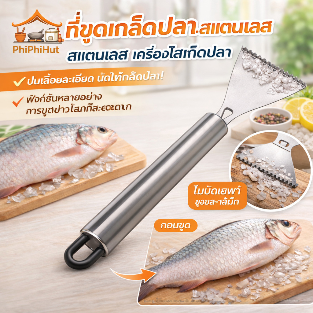 ✨PPH ที่ขอดเกล็ดปลาสแตนเลส สแตนเลส เครื่องไสเกล็ดปลา ฟังก์ชันหลายอย่างการขูดข้าวโพดก็สะดวกมาก