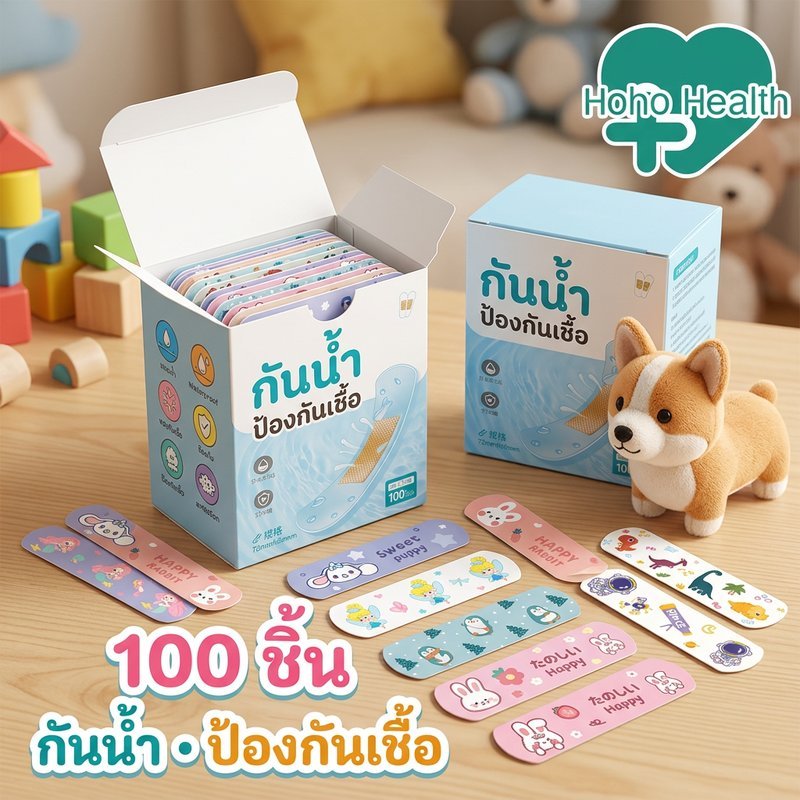 พลาสเตอร์ปิดแผล กันน้ำ ระบายอากาศ 100ชิ้น ติดแน่น ทนทาน พกพาสะดวก ลายการ์ตูน แผลเล็ก