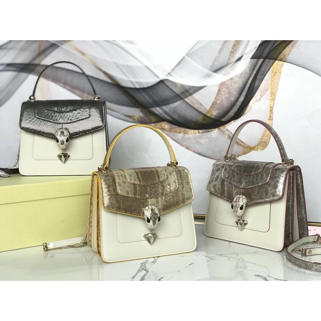 กระเป๋า Bulgari Water Snake Skin Shoulder Bag สำหรับผู้หญิง พกพาสะดวก