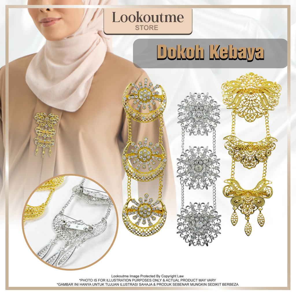 Lookoutme Doh Kebaya Moon Star Classic เข็มกลัด เข็มกลัด Kebaya Boy 3 พี่น้องแบบดั้งเดิม Pin Chain
