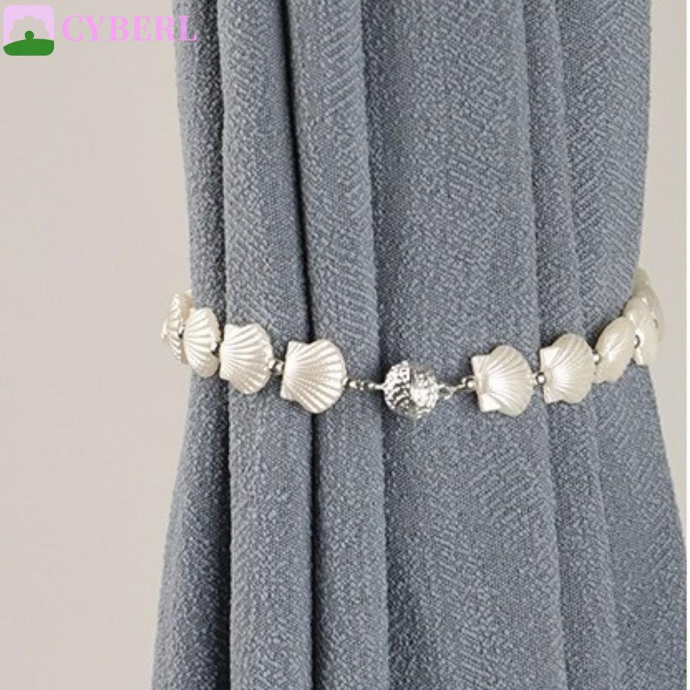 CYBERLINX 2 ชิ้น Pearl Curtain Magnetic Buckle, Elegant Beautifully Shell Curtain Tieback, Curtain H