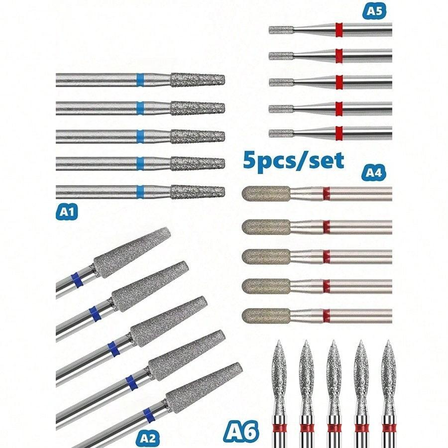 5 ชิ้นเพชรเล็บเจาะ Bits เพชร Cuticle Bits สําหรับเล็บบัฟเฟอร์เล็บ Bit Nail Trimer, U
