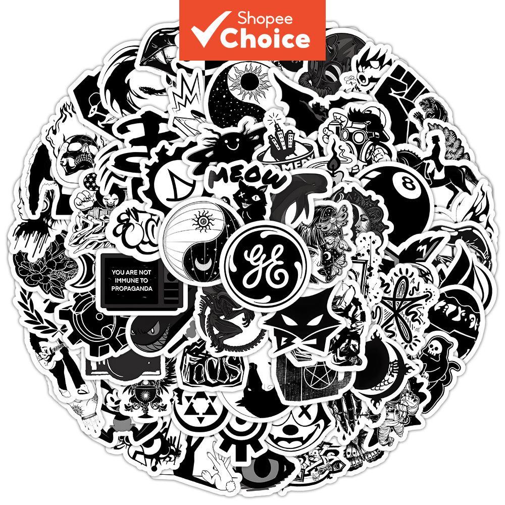 Gothic Aesthetic สติกเกอร์แล็ปท็อปสติกเกอร์ 500 ชิ้นสีดําสีขาวผสม Graffiti Decals สําหรับหมวกกันน็อคจักรยานเคสโทรศัพท์