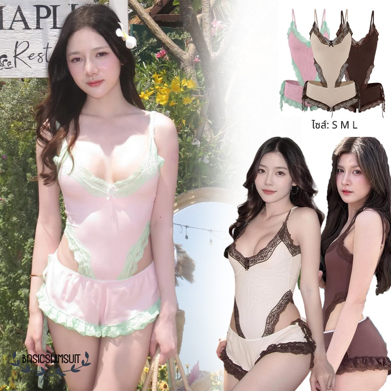 🧡Basic swimsuit💛 จัดส่งตอนนี้ ชุดว่ายน้ำผู้หญิง ชุดว่ายน้ำแฟชั่น เซ็ต2ชิ้น ขอบลูกไม้ มีหลายแบบให้เลือก ส่งไวจากไทย