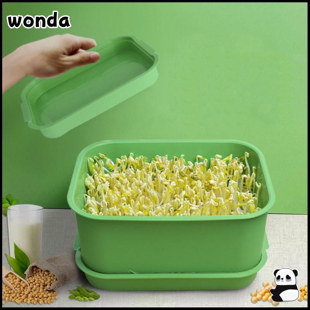 WONDA กระถางปลูกจานถั่วงอกพร้อมฝาปิด ถาดถั่วงอกสีเขียว หม้อเพาะเมล็ดถั่วพลาสติก