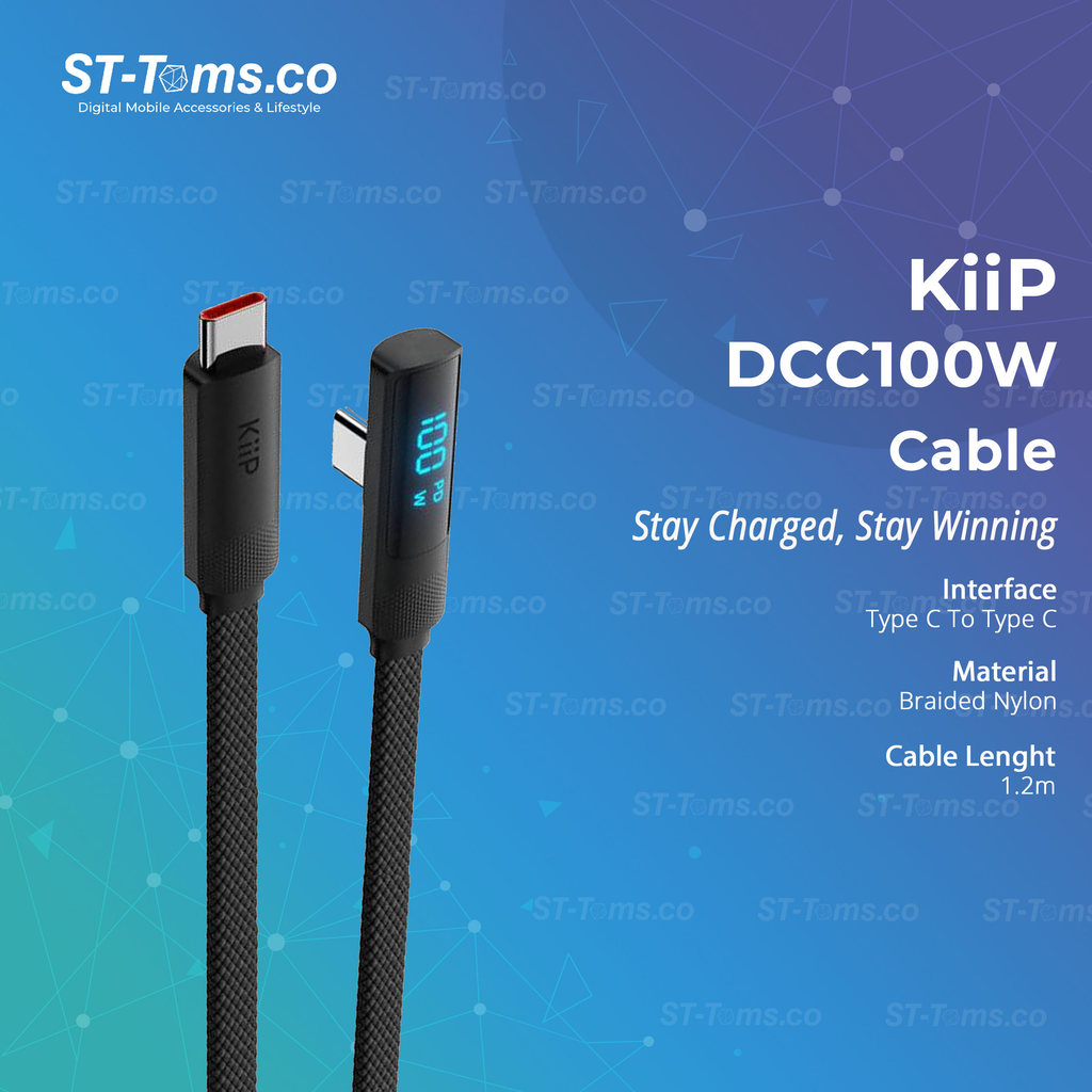KiiP DCC 100W Fast Charging Braided Cable C To C Digital Display Data Cable - DCC100W