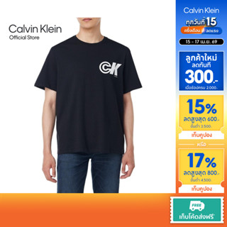 CALVIN KLEIN เสื้อยืดคอกลมแขนสั้นผู้ชาย Sport Logo Graphic ท…