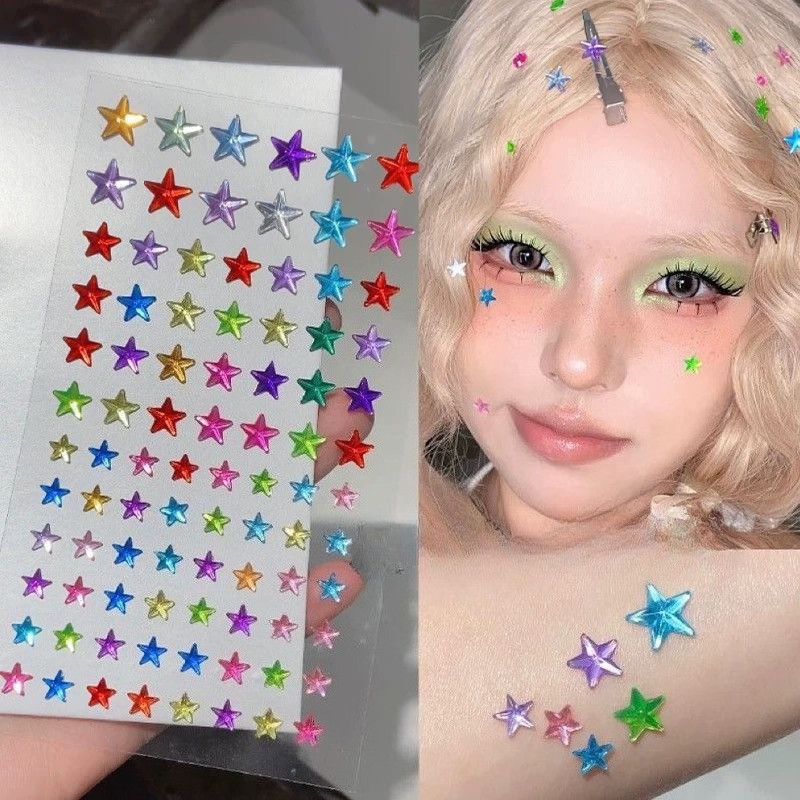 สติกเกอร์ตกแต่งใบหน้า Star Rhinestone Dopamine พร้อมกลิตเตอร์ เพื่อเทศกาลและงานปาร์ตี้ดนตรี