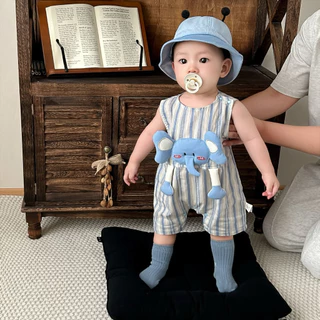 ชุดจั๊มสูทร่มรื่นสำหรับหนูน้อย อายุ 0-24 เดือน ออกแบบการ์ตูนช้าง แขนกุด สบาย ๆ ในซั머