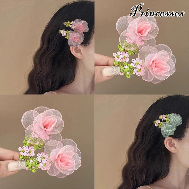 คลิป Camellia BB Ethereal คลิปด้านข้างลายดอกไม้โรแมนติกสําหรับเครื่องประดับผมแบบตะลึงและหน้าม้า