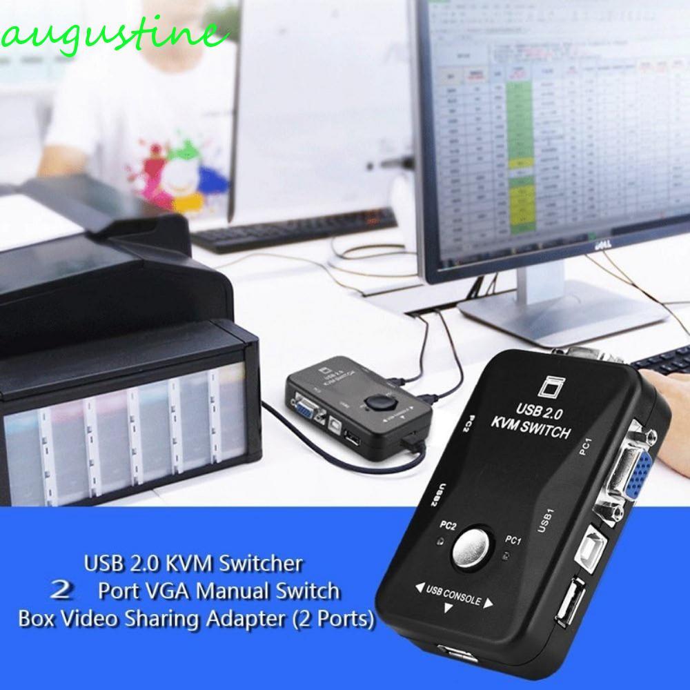 AUGUSTINE สวิตช์ VGA KVM 2 in 1 Out Switcher USB 2.0 KVM Switch Splitter, กล่องแยกยืดหยุ่นสะดวก KVM 