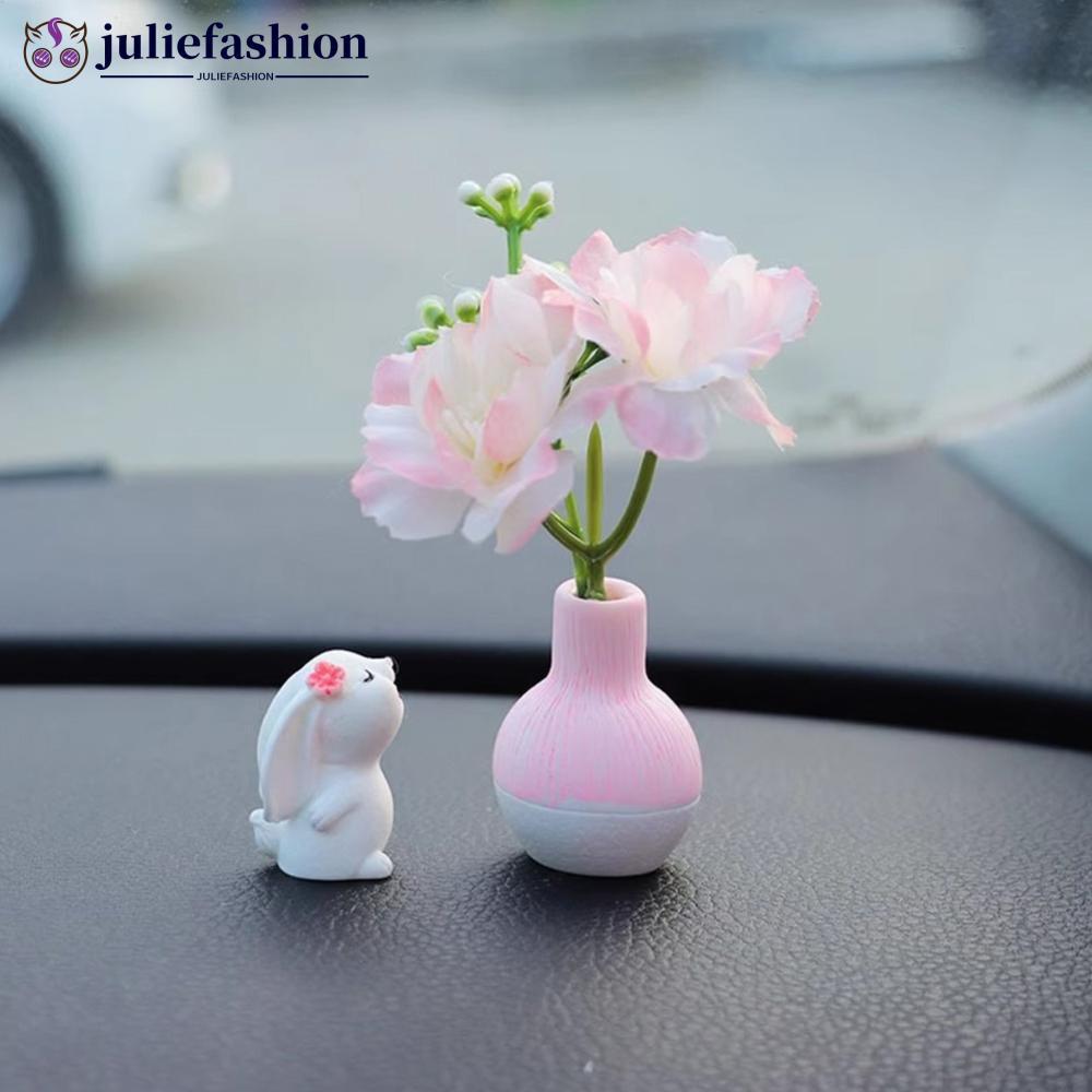 JULIEFASHION 2 ชิ้น Mini Creative Bunny Peach Blossom แจกันรถหัตถกรรมเครื่องประดับ Micro ภูมิทัศน์แด