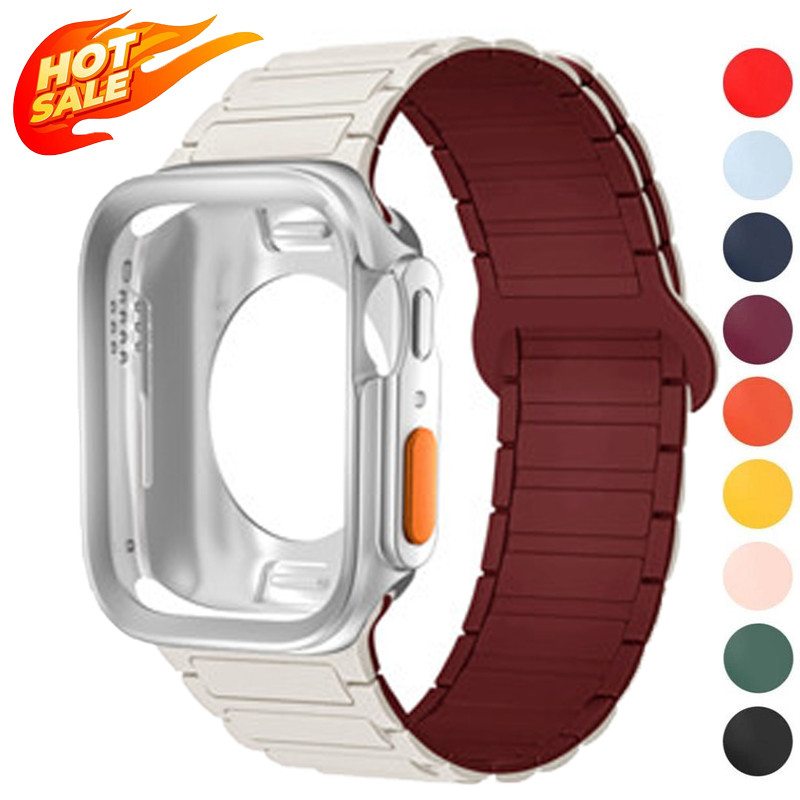 เคสซิลิโคน+สายรัดห่วงแม่เหล็กสําหรับ Apple Watch Series11/10 42 มม.46/9 8 7 6 5 SE3/2 44 มม.40/45/41/Ultra3/2/1 49 มม.