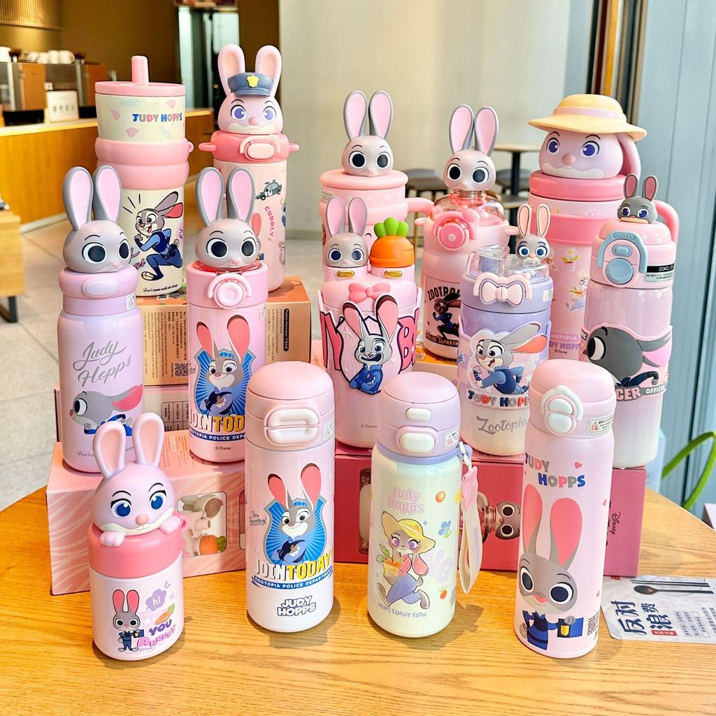 Crazy Zoo Judy Thermos Cup สาวน่ารัก ถ้วยฟางมูลค่าสูงกลางแจ้งเด็กนักเรียนถ้วยน้ําของขวัญ