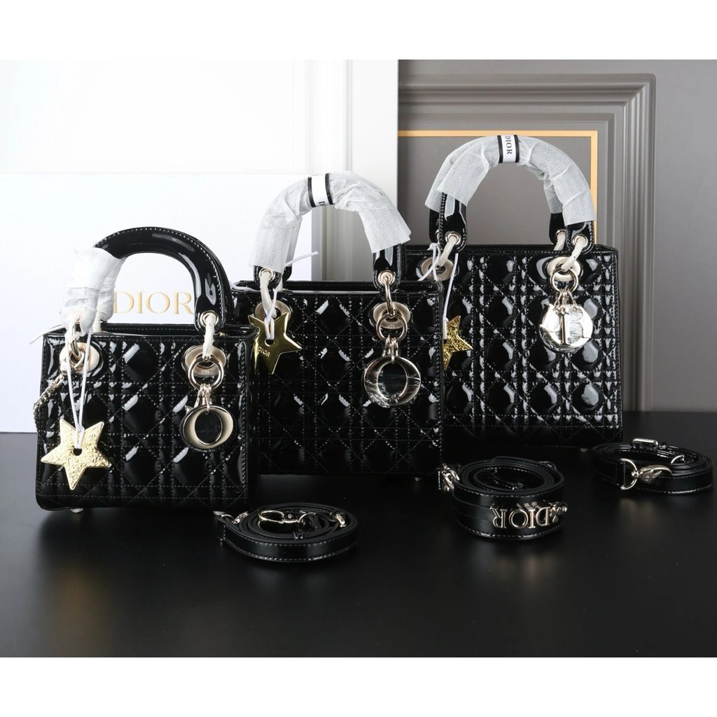 Dior Dior LADY Patent Leather Four-Grid Gold Buckle Dior Bag Dior Shoulder Bag Dior Handbag All Stee