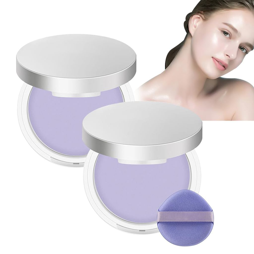 2 แพ็ค Matte Lavender Powder, Oil Control Face Pressed Powder พร้อม Mini Powder Puff และ Mirror,Jell