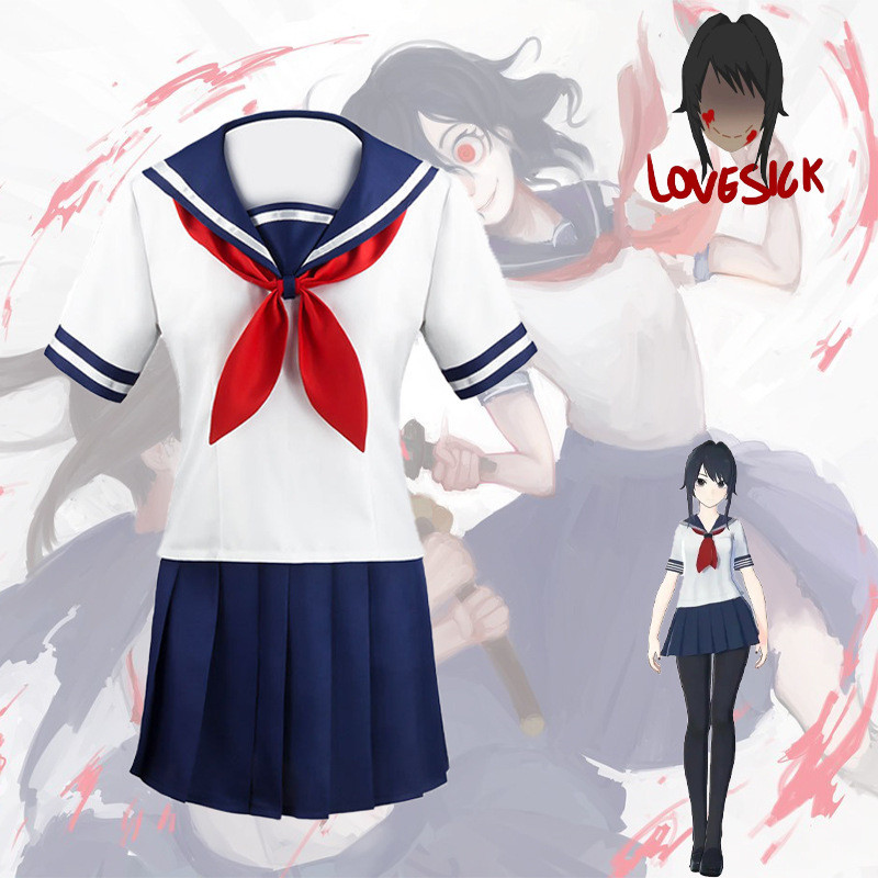 ชุดคอสเพลย์ Aishi Ayano สไตล์JK จากเกม Yandere Simulator ด้วยกระโปรงซิกแซกลักษณะวิทยาลัย