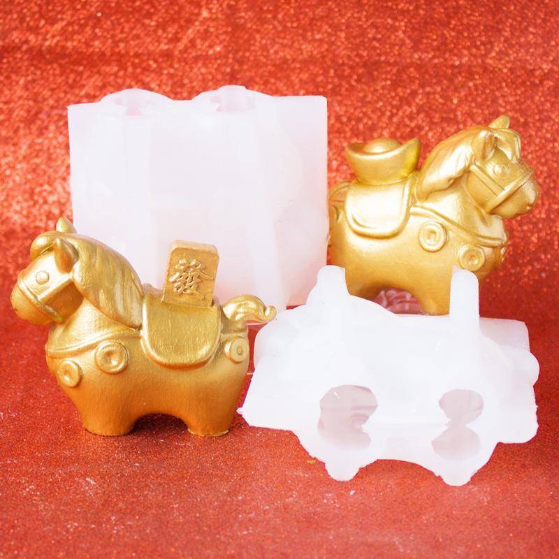 [8C15] ปีใหม่ Sycee Zodiac Horse แม่พิมพ์ซิลิโคนสําหรับพุดดิ้งนมคัสตาร์ดเยลลี่เค้กตกแต่งเบเกอรี่เบเก