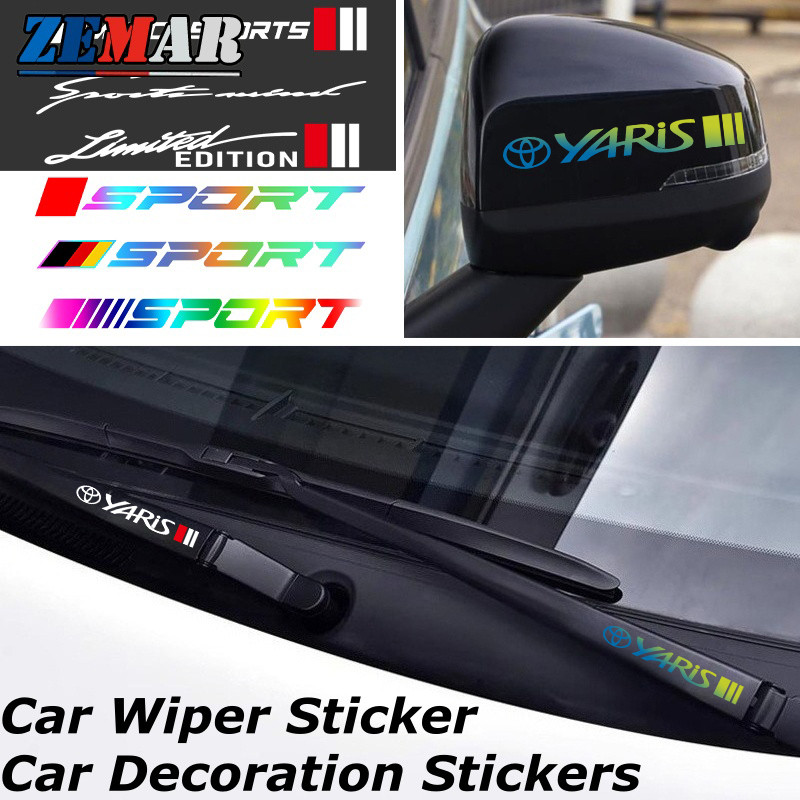 2 ชิ้น Toyota Yaris สติกเกอร์สะท้อนแสงที่ปัดน้ำฝนรถยนต์ สติกเกอร์ตกแต่งรถด้วยเลเซอร์ สติกเกอร์ติดกระจกมองหลังประตูรถยนต์ รูปลอกกันน้ำ