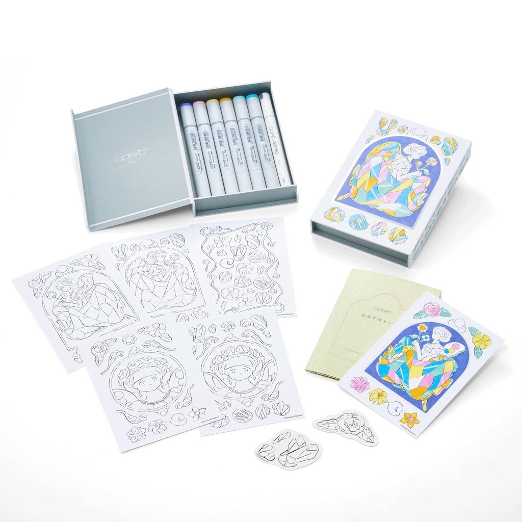 COPIC Too Copic Sketch Kit - Heisuke Kitazawa Set (Shizukanai no Nori) with Aclera Postcard Coloring