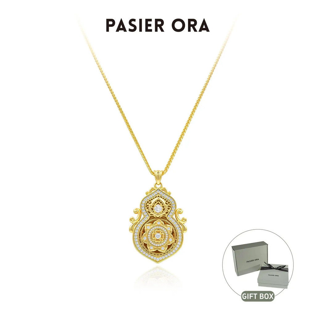PASIER สร้อยคอน้ําเต้าหมุนได้โทนทอง ฝังหินเงา โซ่กระดูกไหปลาร้าหรูหราย้อนยุค GDR177