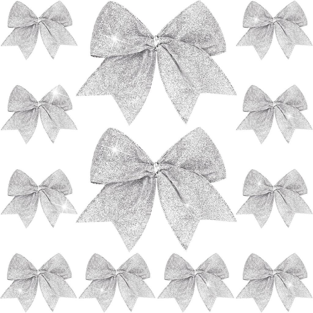 Panelee 12 ชิ้นคริสต์มาส Glitter Bow ตกแต่ง 6 x 6 นิ้วต้นคริสต์มาสขนาดเล็ก Bows เครื่องประดับของขวัญ