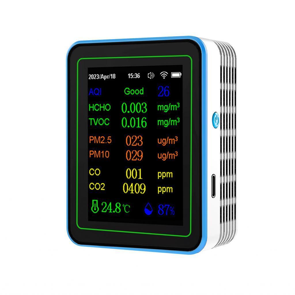 Wowohome-PH WiFi 12 in 1 Air Quality Detector คาร์บอนไดออกไซด์พร้อมเวลา/วันที่แสดง AQI PM2.5 PM10 HC