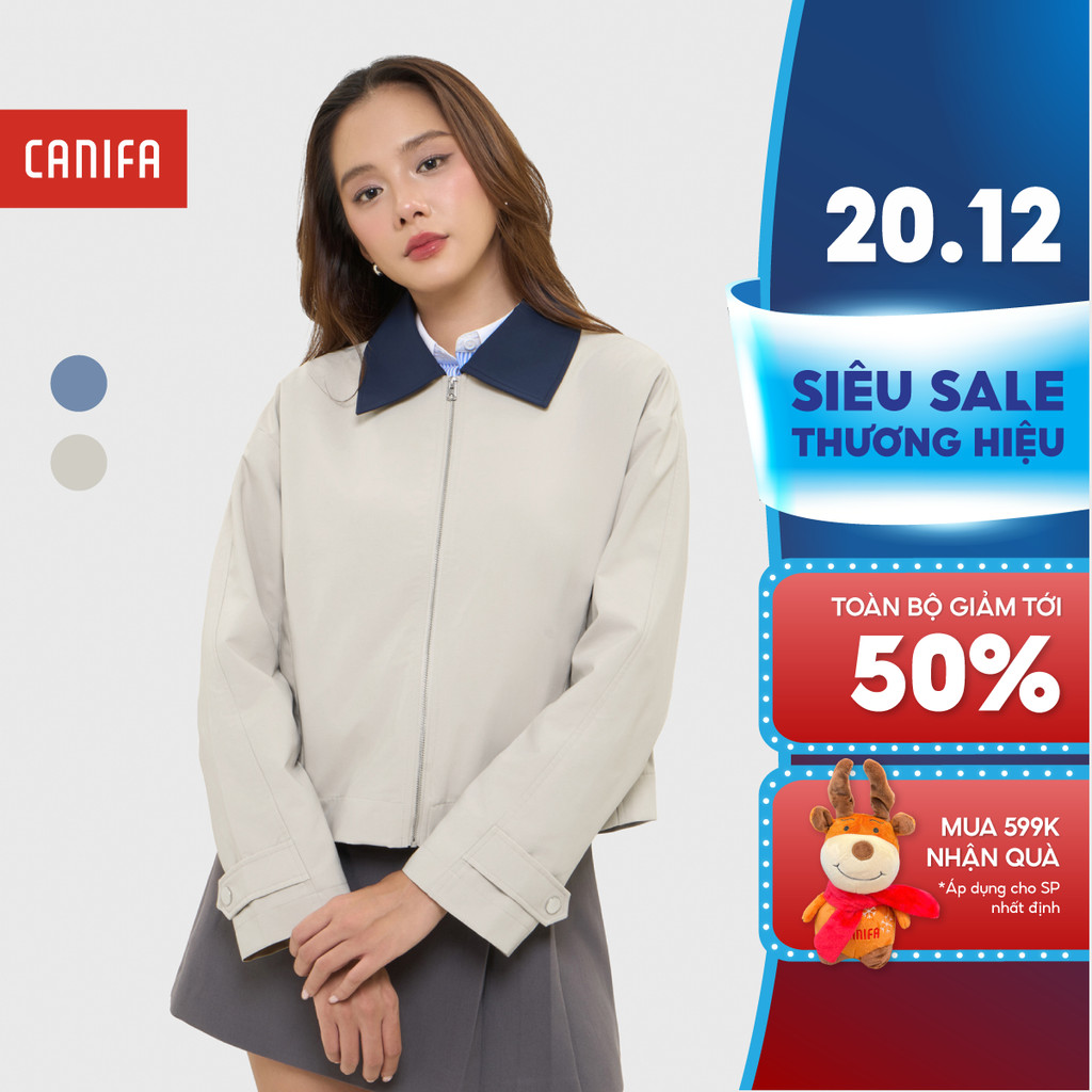 CANIFA เสื้อแจ็คเก็ตผู้หญิงคอปกแขนสั้นแขนยาว 6OT25W026