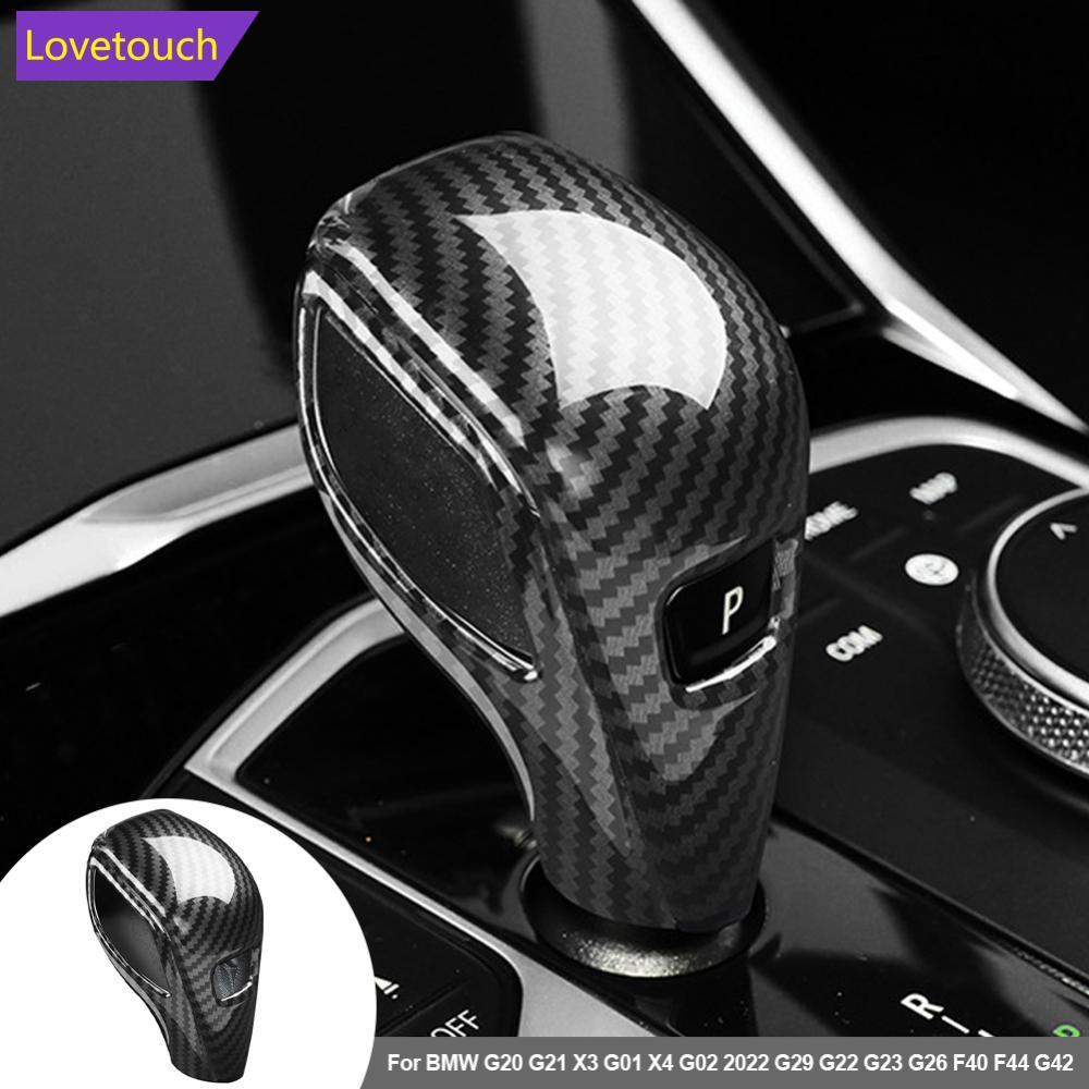LOVETOUCH 4 ชิ้น/เซ็ตรถคาร์บอนไฟเบอร์เกียร์ Shift Knob Cover Trim จัดแต่งทรงผมอุปกรณ์เสริมสําหรับ BM