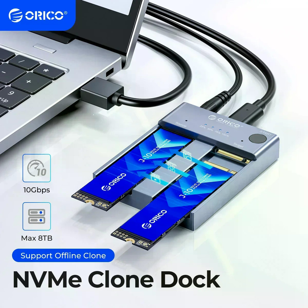 ORICO M.2 NVMe Mudr Dual Bay NVMe USB C ถึง NVMe SSD Enclosure อลูมิเนียม M.2 Duplicator Offline Clo
